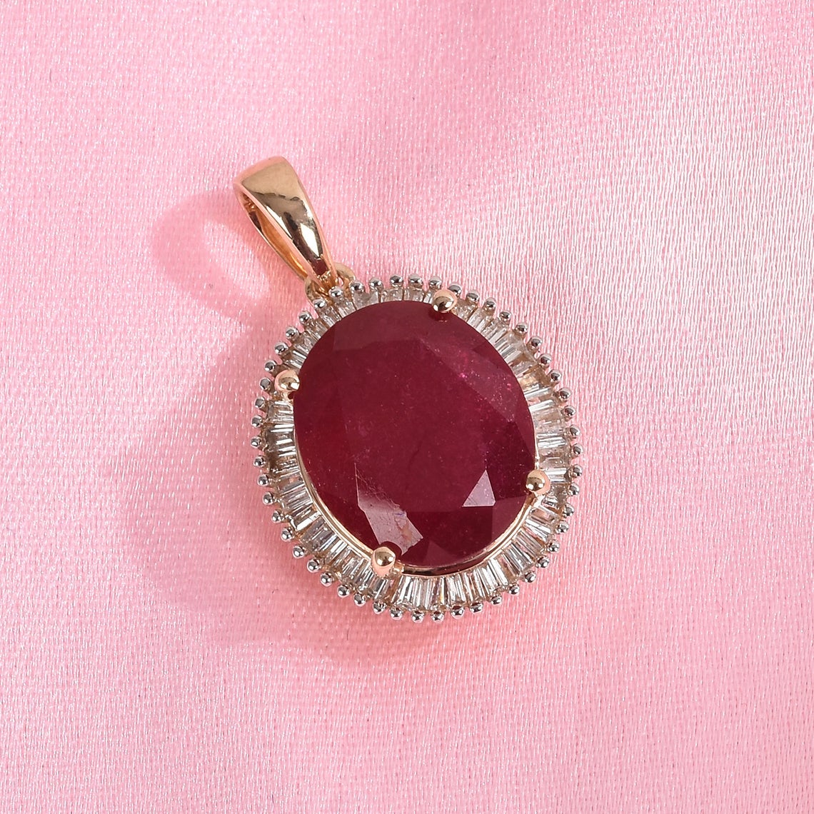African Ruby And White Diamond Halo Pendant